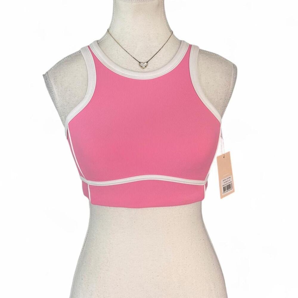 Wilo pink sports bra with white trim Size XS new with tag pilates yoga gym